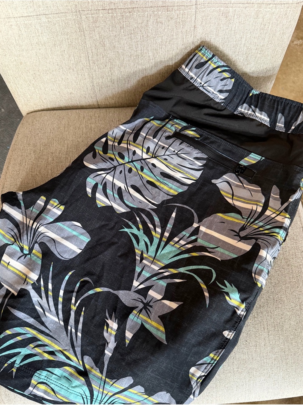 Speedo Black Swim Shorts with Tropical Teal and Yellow Leaf Print